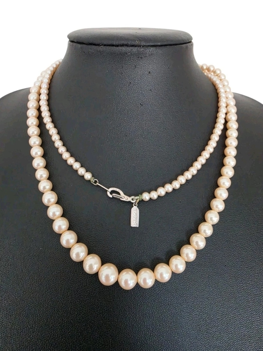 Vintage Signed Marvella Graduated Creamy Ivory Faux Pearl Necklace 29.5”